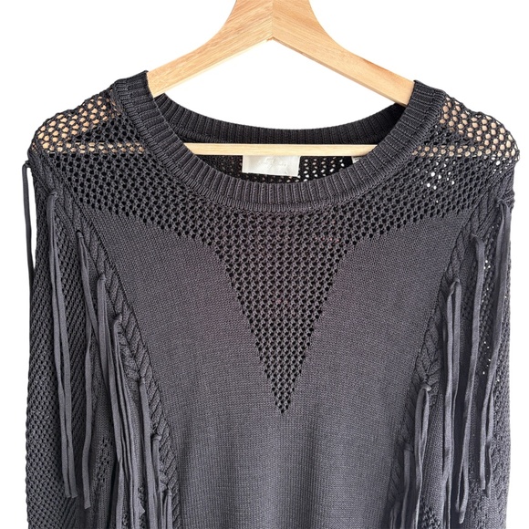 7 For All Mankind Women's Open Weave Fringe Black Sweater Size S - Picture 5 of 11